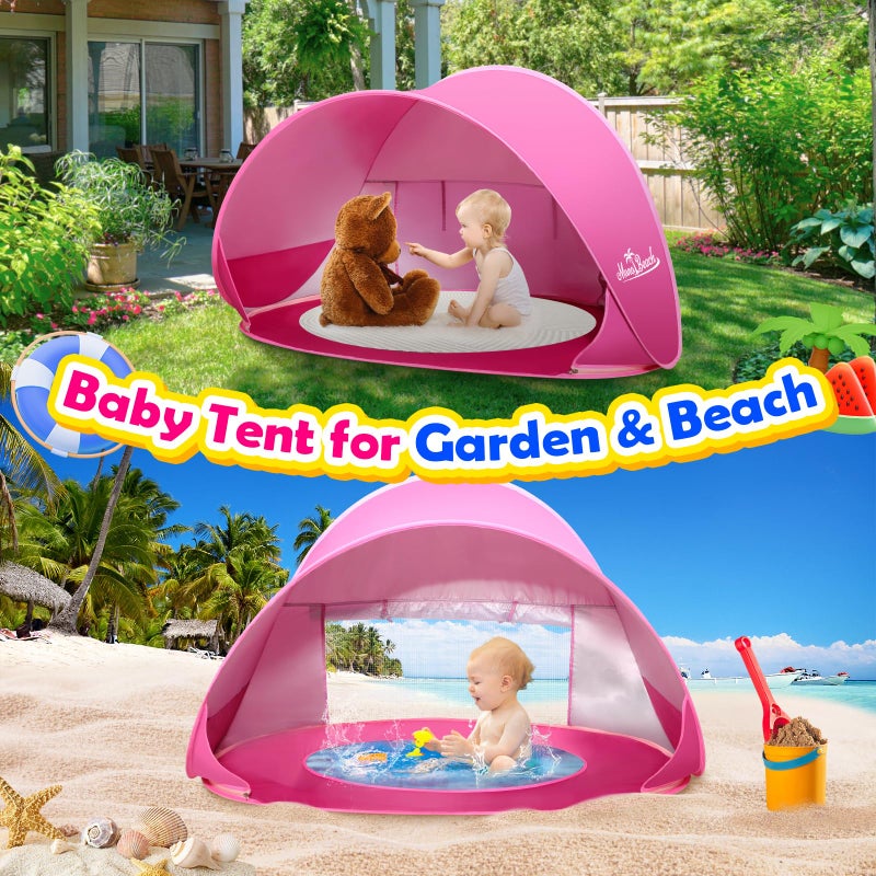 Monobeach Baby Beach Tent Pop Up Portable Shade Pool UPF50+ UV Protection Sun Shelter for Infant with Easy Set Up Canopy (Pink Beach Tent) - Image 3