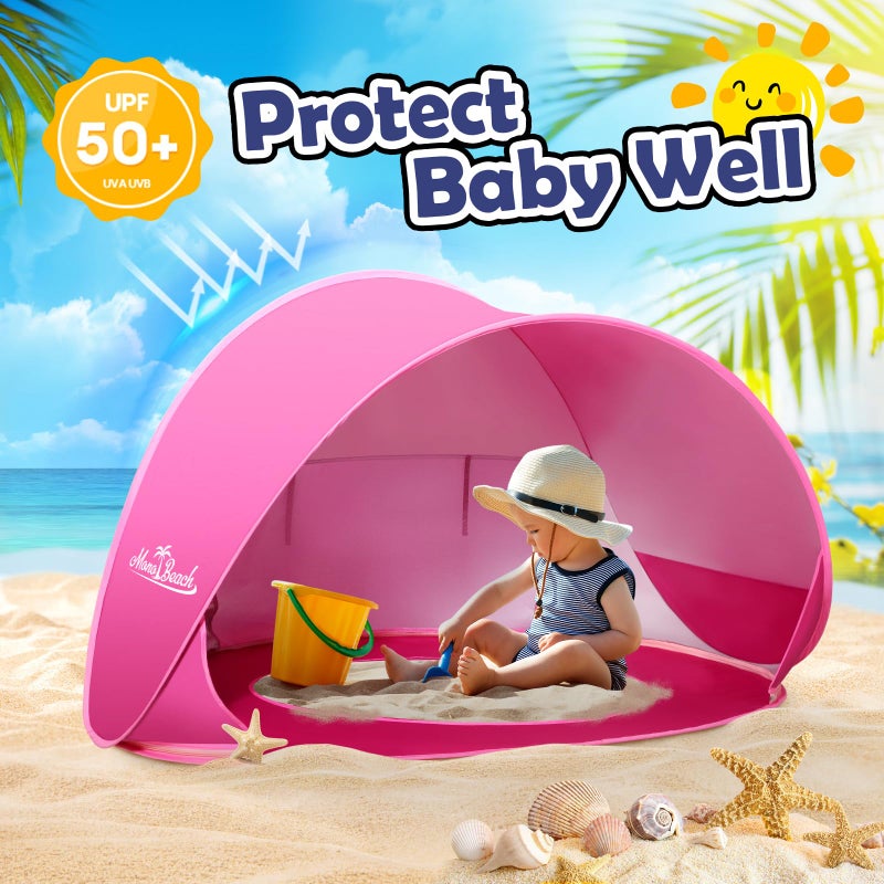 Monobeach Baby Beach Tent Pop Up Portable Shade Pool UPF50+ UV Protection Sun Shelter for Infant with Easy Set Up Canopy (Pink Beach Tent) - Image 2