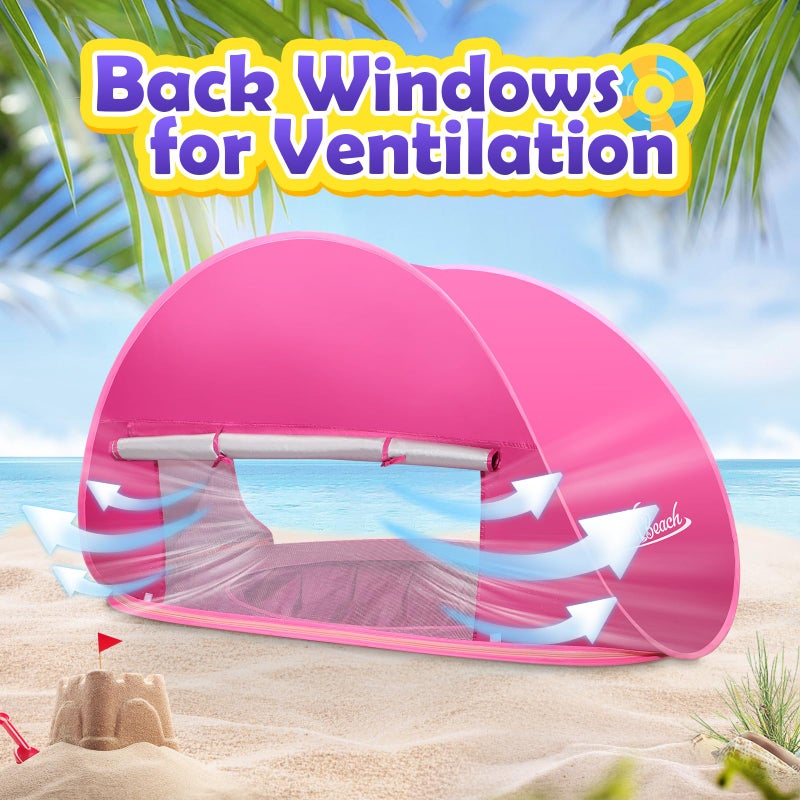 Monobeach Baby Beach Tent Pop Up Portable Shade Pool UPF50+ UV Protection Sun Shelter for Infant with Easy Set Up Canopy (Pink Beach Tent) - Image 4