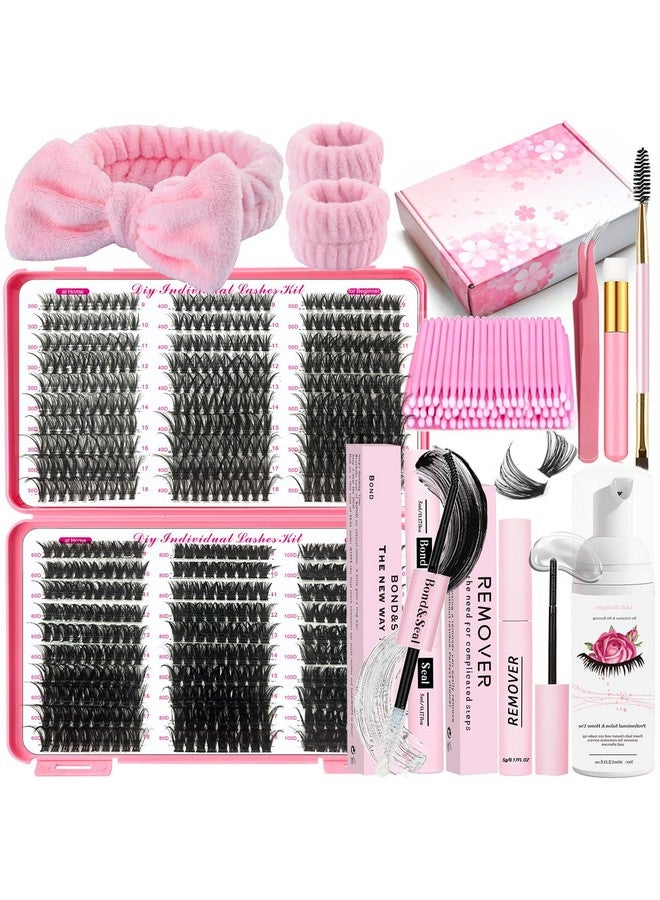 DNSGOOR DIY Lash Extension Kit 590Pcs 9-18mm D Curl Lashes Clusters with Lash Bond and Seal Glue Remover Lash Shampoo Cleansing Brush Headband Wristband Tweezers Eyelash Brush Applicator - Image 1