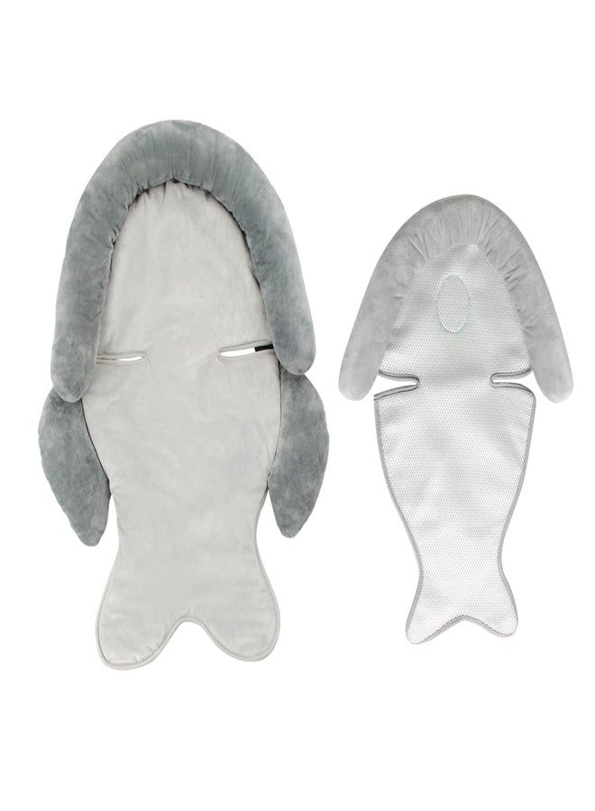 KAKIBLIN 3 in 1 Baby Stroller Seat Cushion, Carseat Insert Support for Newborn, Infant Car Seat Pad Baby Head Pillow Neck Support Cushion for Newborn and Toddler, Fish (Gray) - Image 2