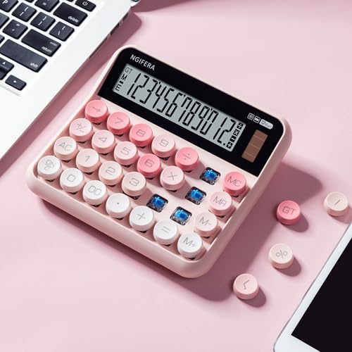 NGIFERA Desk Calculator 12 Digit Large LCD Display Big Buttons Ergonomic 15 Tilt Real Mechanical Keypad Desktop Calculator for Office and Study - Image 1