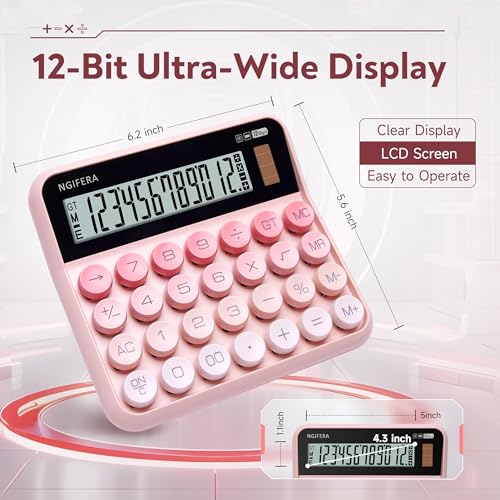 NGIFERA Desk Calculator 12 Digit Large LCD Display Big Buttons Ergonomic 15 Tilt Real Mechanical Keypad Desktop Calculator for Office and Study - Image 3