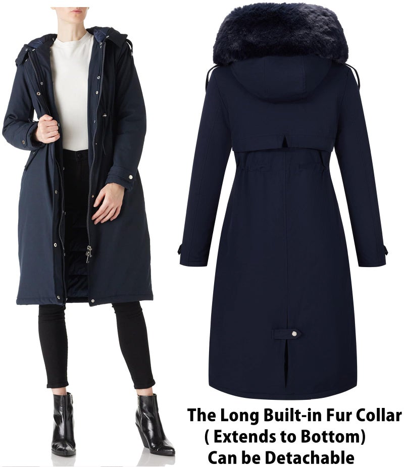 RISISSIDA Puffer Coat Women Winter Parka Down Faux Fur Lined Puffy Jacket with Long Collar Hood, Heavy Quilted Warm Bubble Overcoat Blue M - Image 4