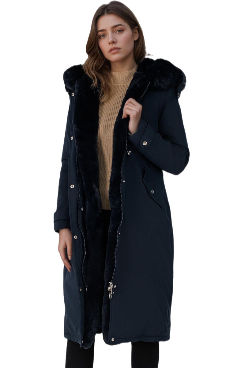 RISISSIDA Puffer Coat Women Winter Parka Down Faux Fur Lined Puffy Jacket with Long Collar Hood, Heavy Quilted Warm Bubble Overcoat Blue M - Image 2