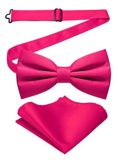 Hot Pink Pretied Bow Tie And Pocket Square Set For Men(22)