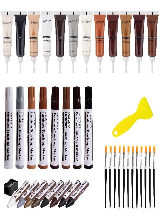 SEISSO SEISSO Furniture Repair Kit - Set of 42 - Wood Repair Kit Wood Fillers, Furniture Scratch Repair Markers and Wax Sticks with Scraper, Brushes, for Scratches, Stains, Wood Floor, Laminate, Cabinet  - Image 1