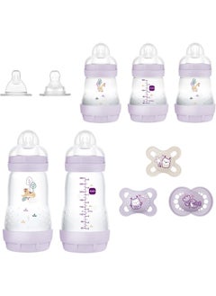 MAM MAM Newborn Essentials "Baby Essentials" Matte Gift Set (9-Piece), Easy Start Anti-Colic Baby Bottles, Baby Pacifiers, Girl  - Image 1