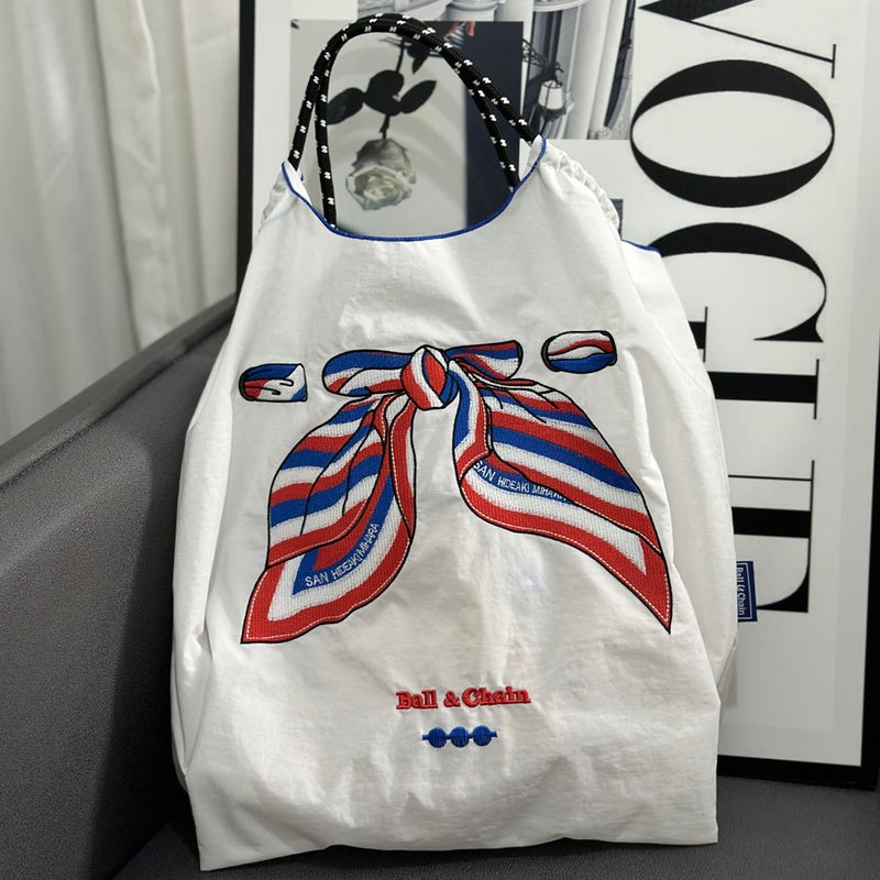 Japanese Ball Chain Macaron Embroidered Shopping Bag Niche Nylon Handbag Eco-Friendly Bag New Cloth Bag - Image 3
