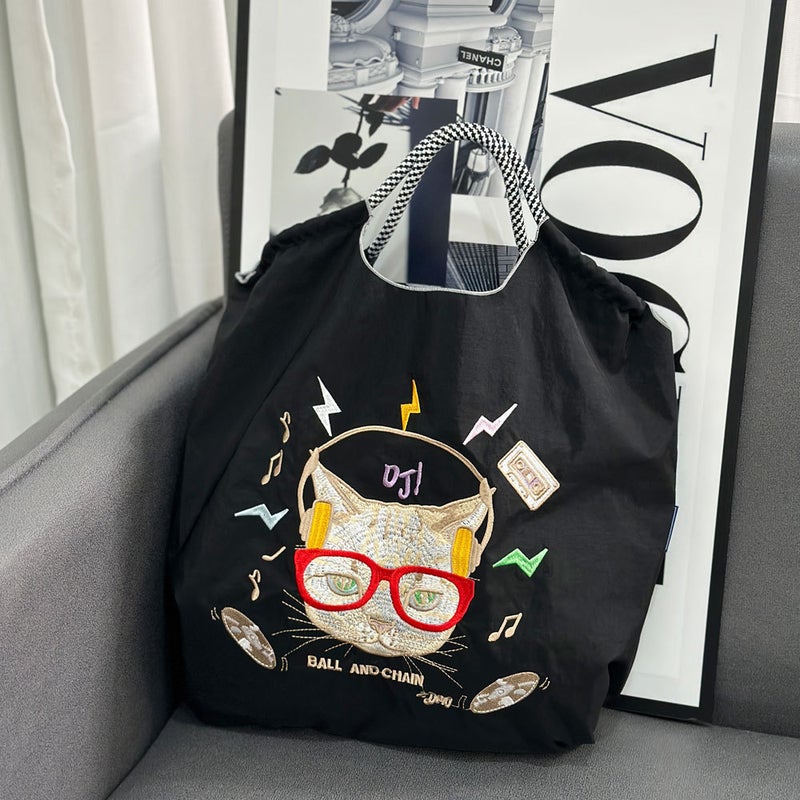 Japanese Ball Chain Macaron Embroidered Shopping Bag Niche Nylon Handbag Eco-Friendly Bag New Cloth Bag - Image 4