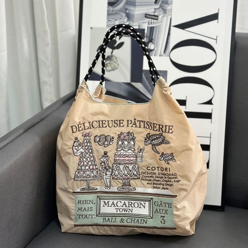 Japanese Ball Chain Macaron Embroidered Shopping Bag Niche Nylon Handbag Eco-Friendly Bag New Cloth Bag - Image 5