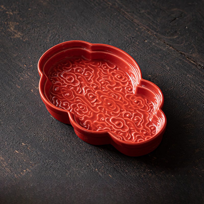 Vintage Ceramic Tea Tray Creative Lotus Snack PlateQingfeng Xiangyun Small Plate [China Red]] Qingfeng Xiangyun Small Plate [China Red]] 