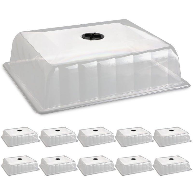 RooTrimmer 10-Pack Leak-Proof Humidity Domes, Plastic Clear Seed Starter Dome, Seed Starter Tray Covers Humidifying and Insulating for Greenhouse Germination and Garden Growing (16"Ã—13", 4" Height) - Image 1