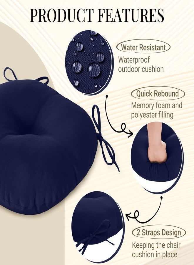 downluxe Bistro Chair Cushions for Patio Furniture, Water-Resistant Round Outdoor Chair Cushions Set of 2 with Non-Slip Ties, 15" x 15", Navy - Image 4