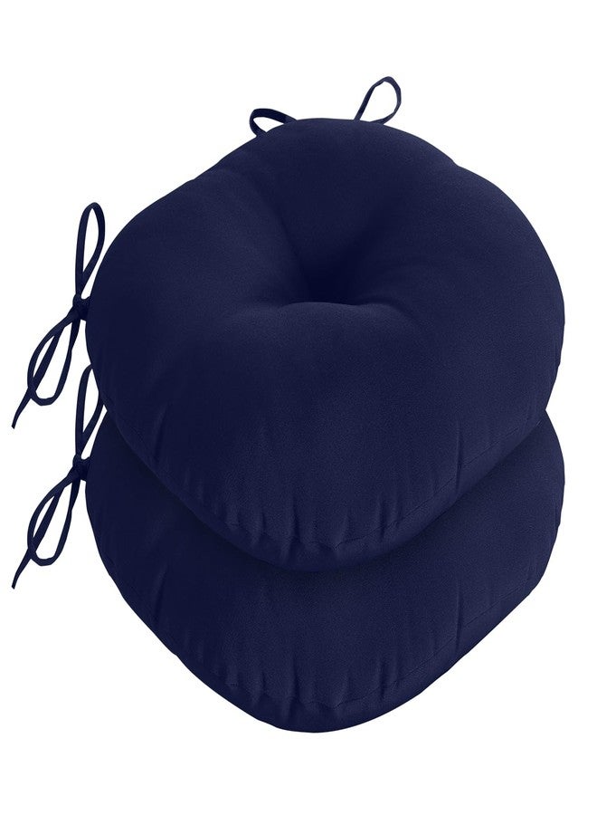 downluxe Bistro Chair Cushions for Patio Furniture, Water-Resistant Round Outdoor Chair Cushions Set of 2 with Non-Slip Ties, 15" x 15", Navy - Image 1