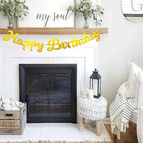 Festiko® Gold Shiny Happy Birthday Banner, Elegant Handwriting Letter, Mirror Glitter Alphabet Happy Birthday Sign, Bunting Banner, Birthday Party Decorations Supplies - Image 2