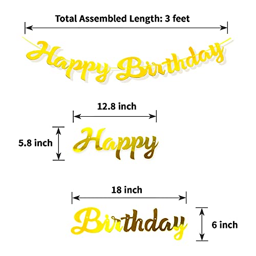 Festiko® Gold Shiny Happy Birthday Banner, Elegant Handwriting Letter, Mirror Glitter Alphabet Happy Birthday Sign, Bunting Banner, Birthday Party Decorations Supplies - Image 3