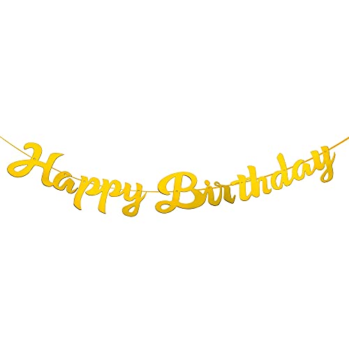 Festiko® Gold Shiny Happy Birthday Banner, Elegant Handwriting Letter, Mirror Glitter Alphabet Happy Birthday Sign, Bunting Banner, Birthday Party Decorations Supplies - Image 1