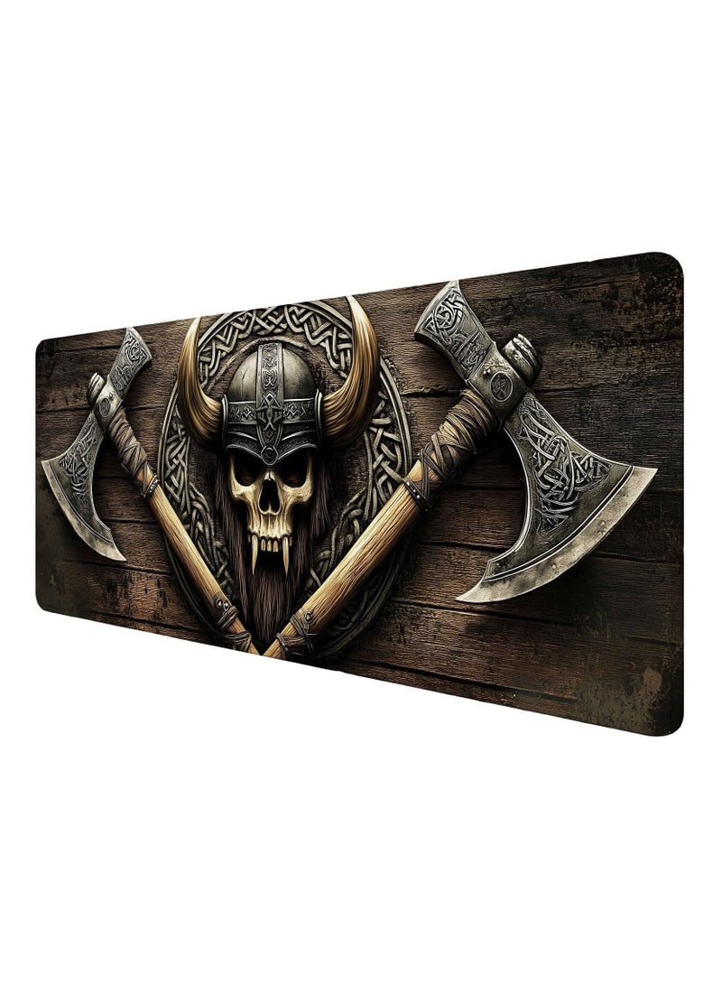 Axe Gaming Mouse Pad Warrior Skull Emblem Wood Grain Fantasy Mousepad XL Large Gaming Mouse Pad Laptop Keyboard Mat Desk Pad Office Computer Keyboard Laptop Home 31.5"x11.8" - Image 1