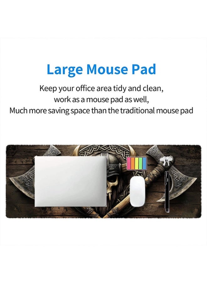 Axe Gaming Mouse Pad Warrior Skull Emblem Wood Grain Fantasy Mousepad XL Large Gaming Mouse Pad Laptop Keyboard Mat Desk Pad Office Computer Keyboard Laptop Home 31.5"x11.8" - Image 2