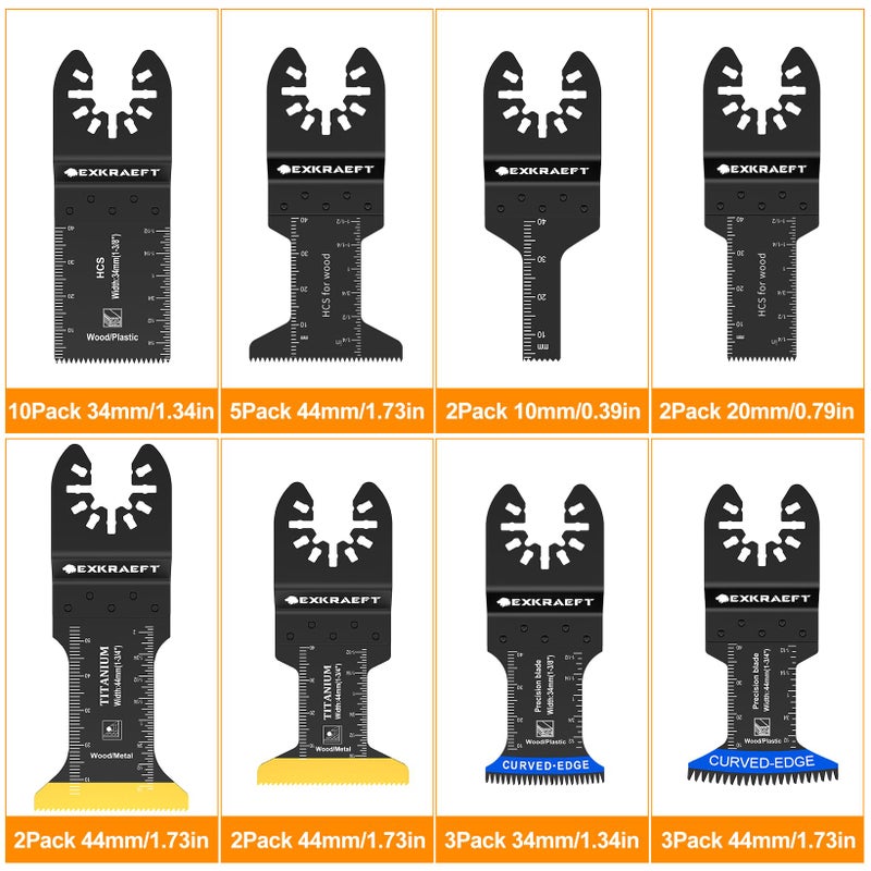 EXKRAEFT 136 PCS Oscillating Tool Blade, Multi Tool Blades Kits with Sandpaper, Arc Edge & Titanium, Oscillating Saw Blades for Wood Metal, Universal Multitool Blades Fit Milwaukee, Ryobi - Image 2