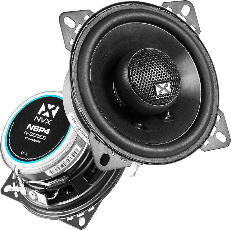 NVX مكبرات صوت السيارة NVX NSP4 4" - 300 واط كحد أقصى، 100 واط RMS، 2-طريق كوكسيل مع تويترات قبة حريرية - Image 1