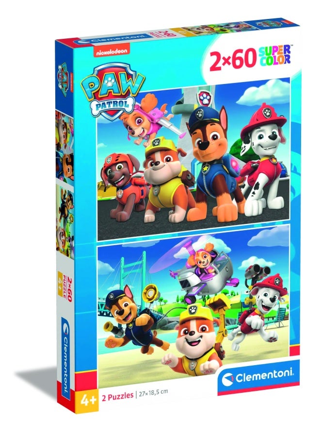 Clementoni Supercolor Puzzle - Paw Patrol - 2x60 Pieces, Jigsaw Puzzle For Kids Age 4, Puzzle Cartoon, Made In Italy (21623) - Image 1
