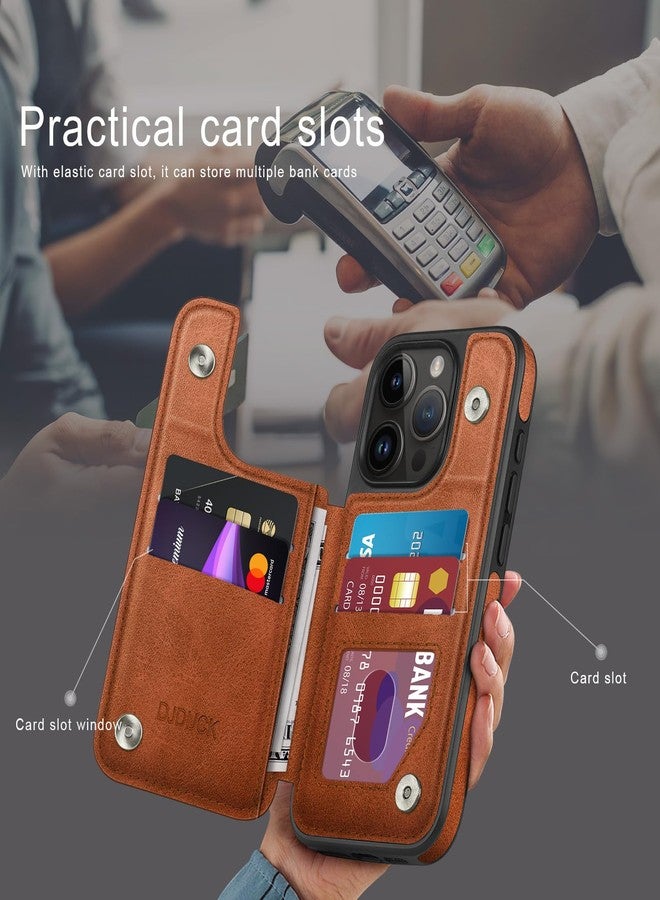 DJDUCK Designed for iPhone 15 Pro Max Case Wallet with Card Holder, [Magnetic Clasp Folio Cover][RFID Blocking Leather Protection] Shockproof Women Men Cases 6.7 Inch for Apple 15 ProMax Light Brown - Image 3