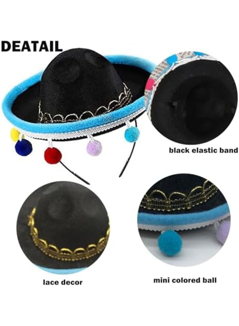 SYOSI 2 PCS Mini Sombrero Headbands, Small Fabric Mexican Sombrero Hats with Ball Fringe, Straw Mexican Hats for Mexican Themed Party Decorations, Fun Birthday Party Supplies - Image 4