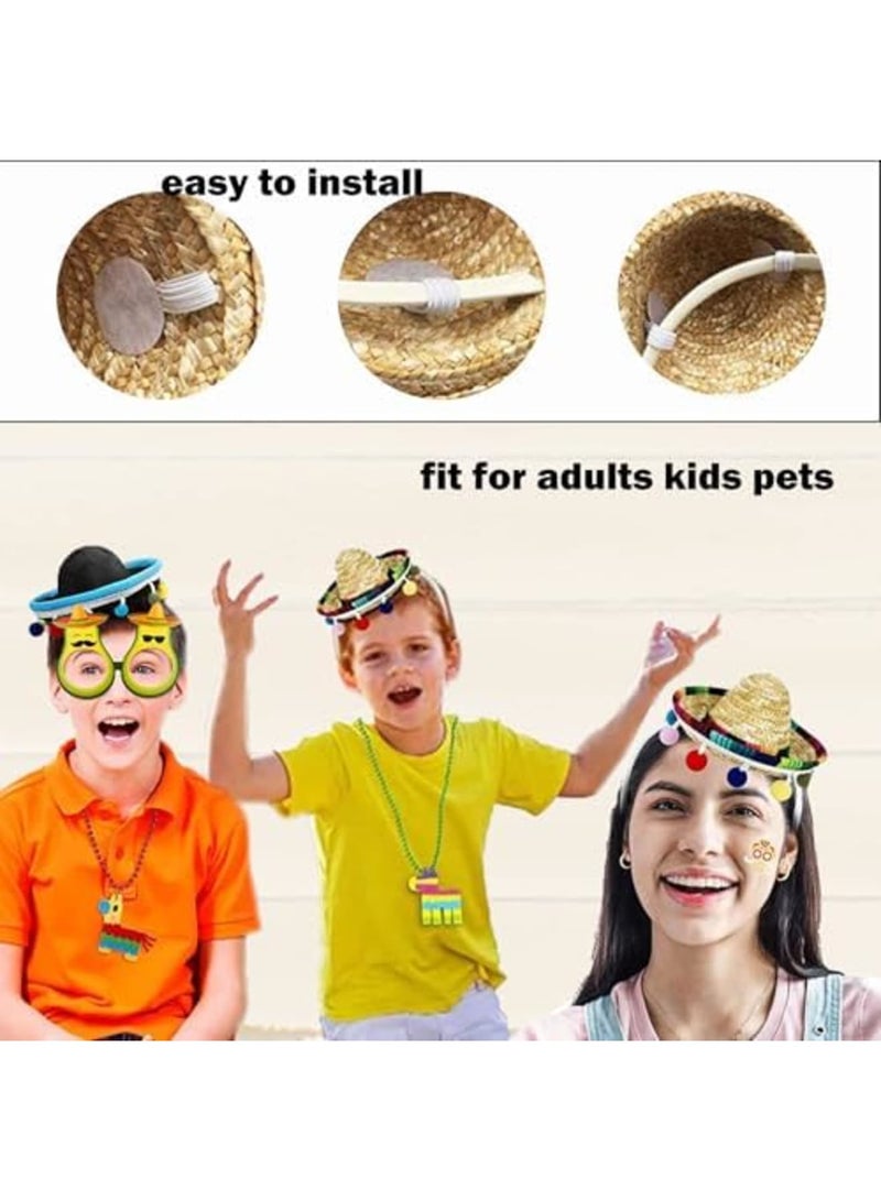 SYOSI 2 PCS Mini Sombrero Headbands, Small Fabric Mexican Sombrero Hats with Ball Fringe, Straw Mexican Hats for Mexican Themed Party Decorations, Fun Birthday Party Supplies - Image 3