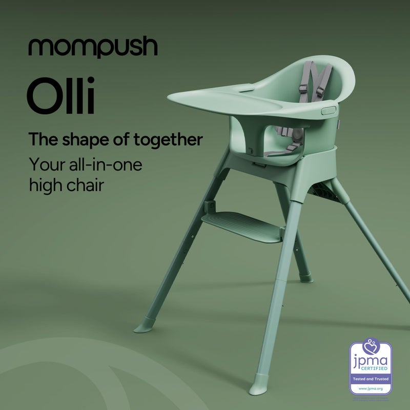 Mompush Olli 7-in-1 Convertible High Chair for Babies and Toddlers â€“ Adjustable Height & Footrest, Dishwasher-Safe Tray, Compact Foldable Design for Easy Storage & Travel, Lightweight Yet Durable - Image 3