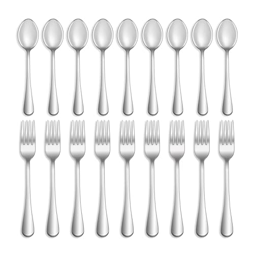 MUTNITT 12 Pcs Forks and Spoons Silverware Set,Food Grade Stainless Steel Flatware Cutlery Set for Home,Kitchen and Restaurant,Mirror Polished,Dishwasher Safe - 6 Dinner Fork(8 inch) and 6 Teaspoon(6.5 inch) - Image 1