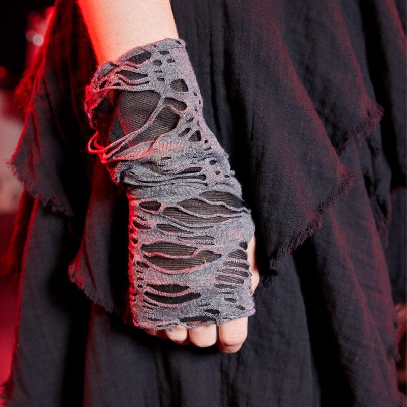 Luwigs Women's Punk Fingerless Gloves Arm Warmers Black Broken Slit Ripped Gothic Gloves for Halloween Costume Party 1 Pair (Punk Fingerless Gloves, Black) - Image 4