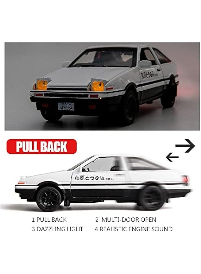 1/32 AE86 Initial D Model Car, Zinc Alloy Pull Back Toy car with Sound and Light for Kids Boy Girl Gift(White) - Image 2