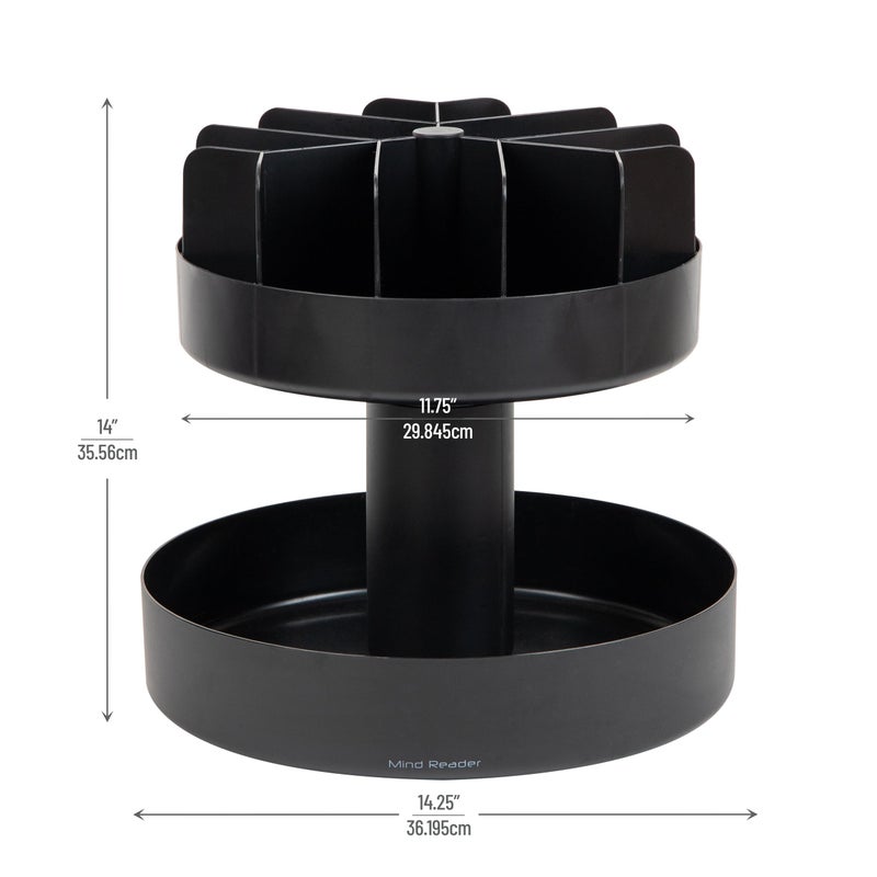 Mind Reader دوار الوجبات الخفيفة ذو الطبقتين من مايند ريدر، منظم سطح الطاولة، صينية الوجبات الخفيفة، غرفة الاستراحة، المطبخ، 14.25"L x 14.25"W x 14"H، أسود - Image 3