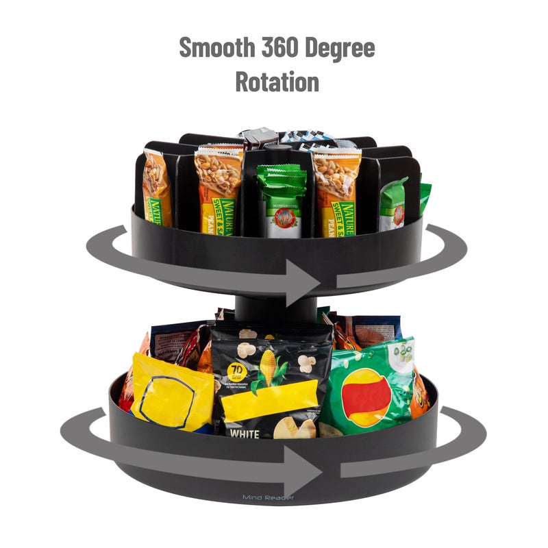 Mind Reader دوار الوجبات الخفيفة ذو الطبقتين من مايند ريدر، منظم سطح الطاولة، صينية الوجبات الخفيفة، غرفة الاستراحة، المطبخ، 14.25"L x 14.25"W x 14"H، أسود - Image 4