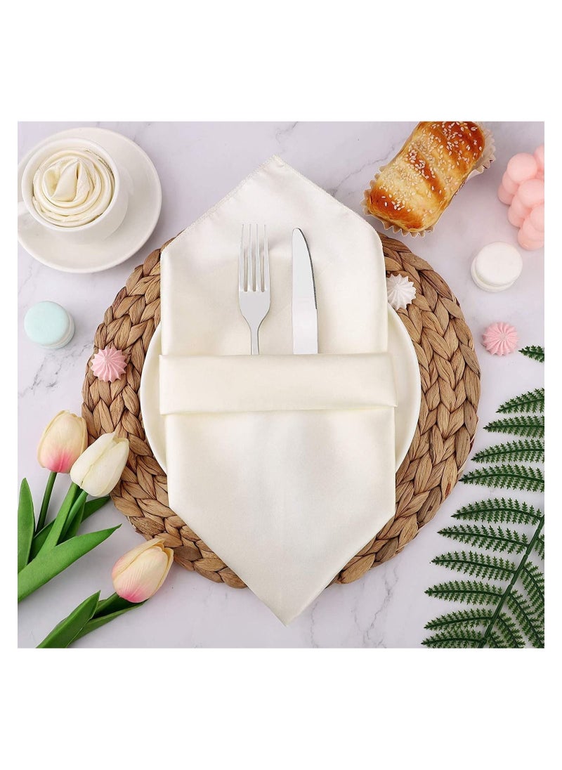 Captaintech - Satin Napkins, Square Table Napkins, 10 Pcs 17x17" Soft Dinner Napkins Elegant Silk Napkins for Dinner Wedding Parties, Soft Smooth Fabric Washable Napkins for Parties, Weddings and Dinners (Ivory) - Image 1