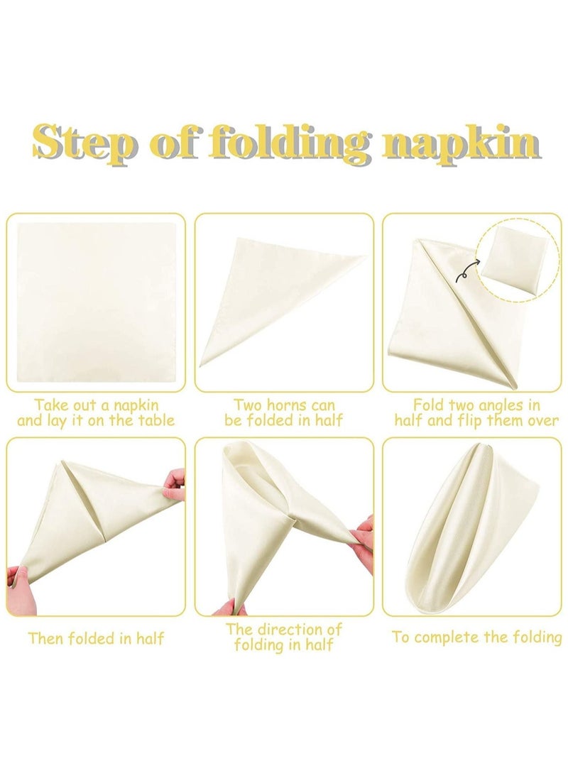 Captaintech Satin Napkins, Square Table Napkins, 10 Pcs 17x17" Soft Dinner Napkins Elegant Silk Napkins for Dinner Wedding Parties, Soft Smooth Fabric Washable Napkins for Parties, Weddings and Dinners (Ivory)  - Image 4