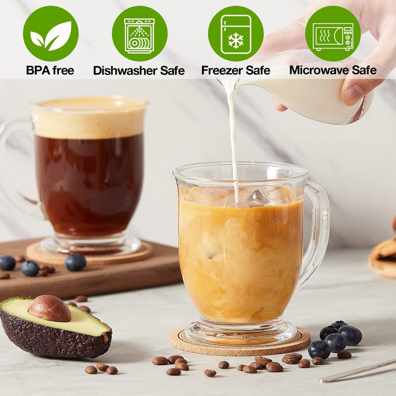 Mfacoy Glass Coffee Mugs Set of 4, Clear Large Coffee Mug 15 Oz With Handles for Hot Beverages, Clear Mugs for Tea, Cappuccino, Latte, Espresso Coffee, Juice, Glass Coffee Cups - Image 4