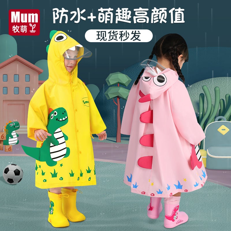 Mumeng Boys And Girls Raincoat Kindergarten Primary School Students Cartoon Poncho Children With School Bag Dinosaur Children'S Rain Gear - Image 2