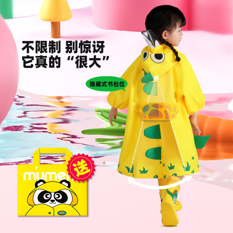 Mumeng Boys And Girls Raincoat Kindergarten Primary School Students Cartoon Poncho Children With School Bag Dinosaur Children'S Rain Gear - Image 3