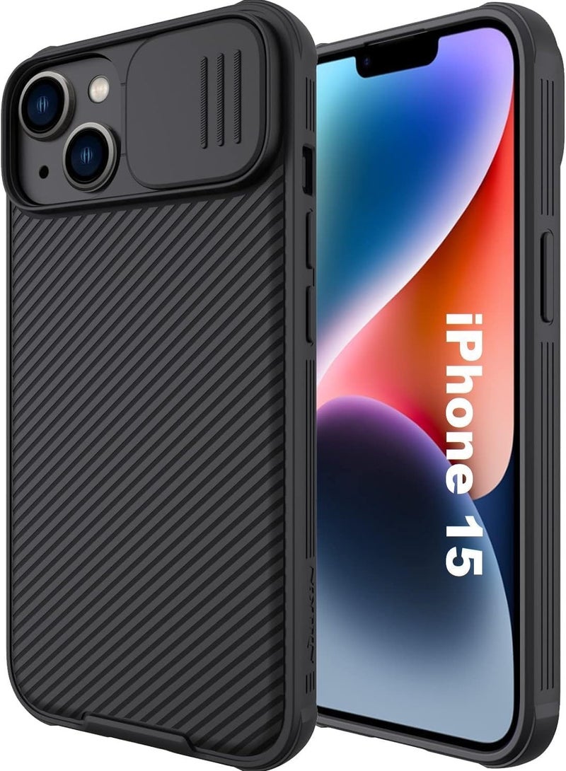 ELTRAZONE حافظة لجهاز آيفون 15 غطاء كام شيلد مع حماية عدسة الكاميرا المنزلقة - ظهر من PC وإطار بامبر TPU، مضاد للبصمات، حافظة لمسة ناعمة ورقيقة (أسود) - Image 1