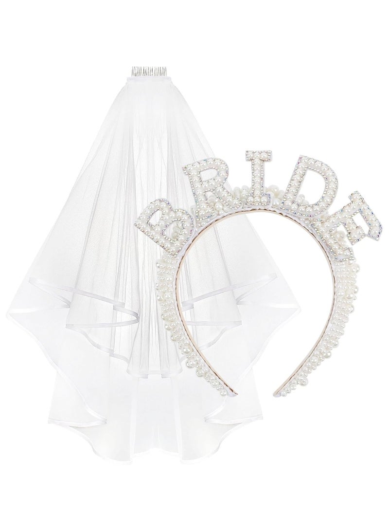 بيوينتي العروس ليكون حزام الرأس ، حزام الشعر اللؤلؤة وحجاب العروس الأبيض ، لعقد الزفاف ، دش العروس ، حفل الرفيع ، مسابقة ، عيد ميلاد ، هالوين ، عيد الحب أو غيره من المناسبات الخاصة - Image 1