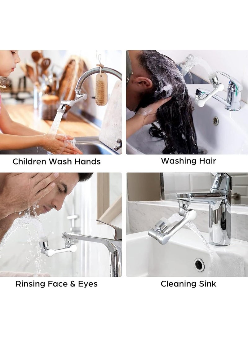 1080° Swivel Faucet-Extender Sink, Splash Faucet Sprayer Aerator, Wash Hand/Hair/Face, Bathroom & Kitchen Sink with 2 Water Outlet Modes,Silver,1Pcs - Image 4