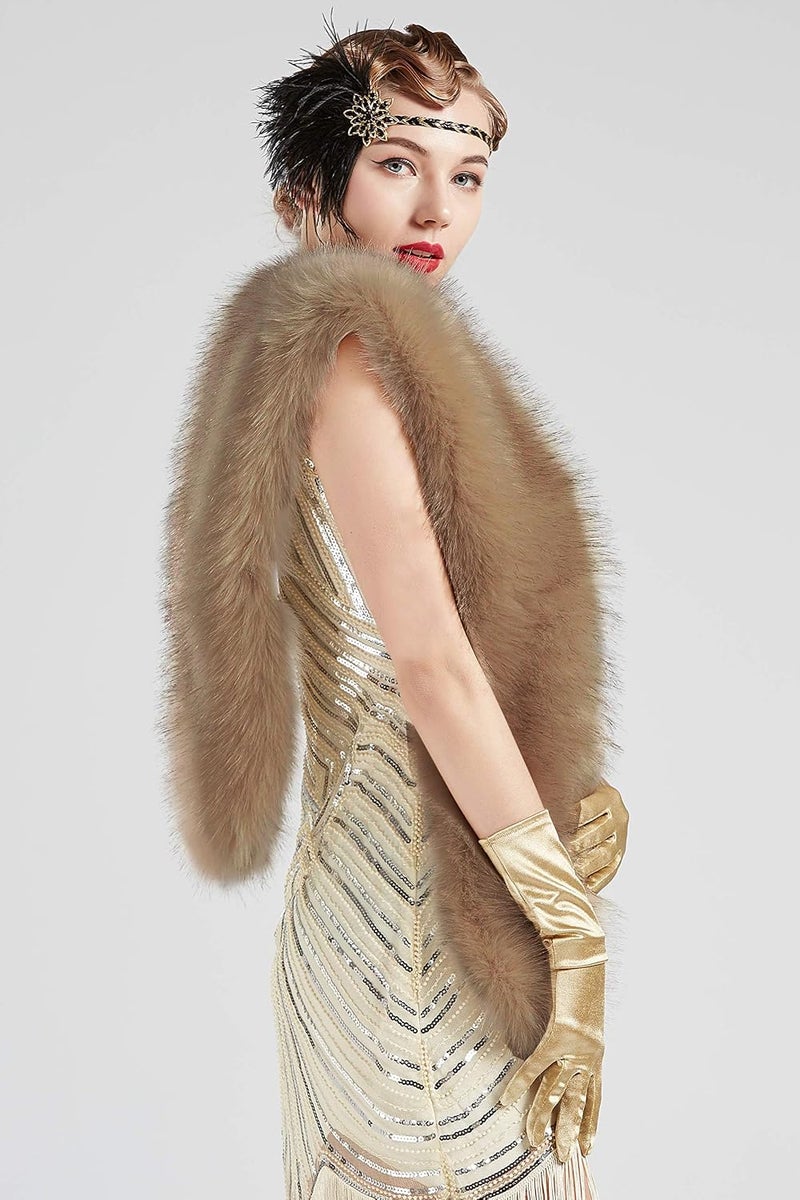 BABEYOND Women's Faux Fur Shawl Party Collar Wrap for Winter Bridal Wedding Cover Up - Raccoon - Image 4