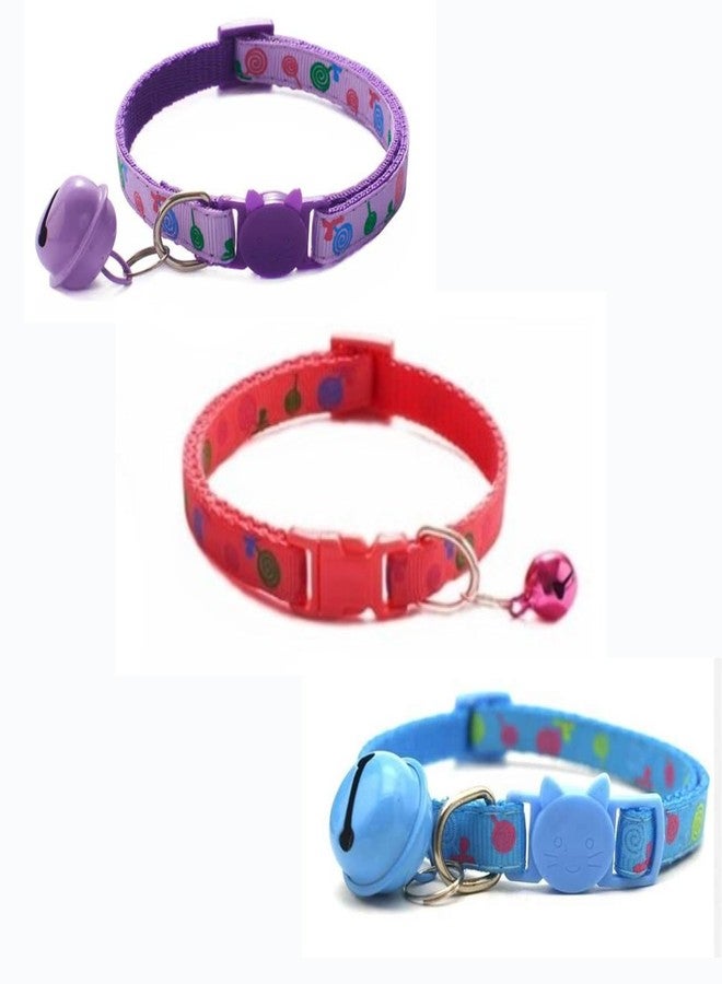 LitVibes Cat Collar Set Of 3 With Bell,Kitten Kitty & Small Dogs Soft Adjustable Collar,Safe,Breakaway For Cats And Puppies-Red,Purple,Blue (Lollipop Design),?14 cm,W_2 cm - Image 1
