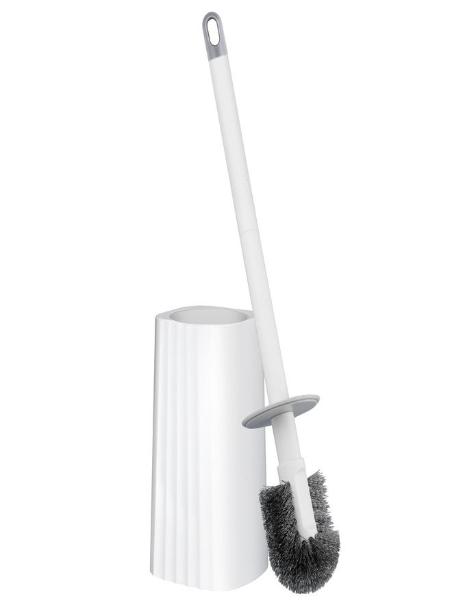 derloyo Toilet Brush & Holder Set, Lightweight Plastic Handle, Space Saving for Storage, Deep Cleaning, Drip-Proof, Easy to Assemble, Nylon Bristles, White & Grey - Image 1