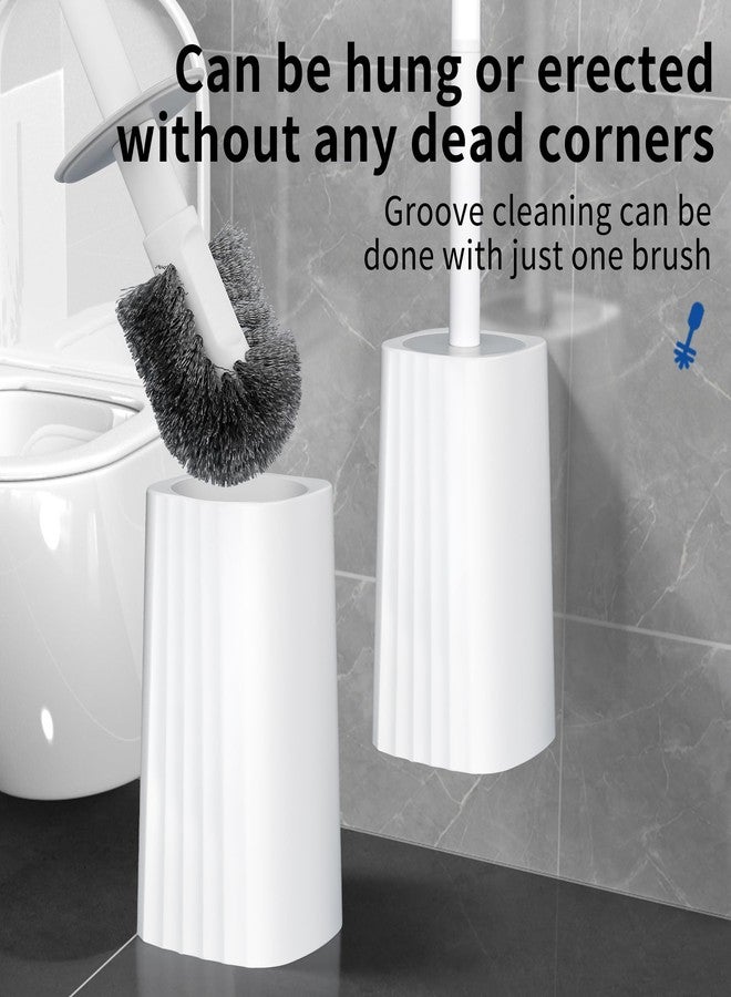 derloyo Toilet Brush & Holder Set, Lightweight Plastic Handle, Space Saving for Storage, Deep Cleaning, Drip-Proof, Easy to Assemble, Nylon Bristles, White & Grey - Image 4