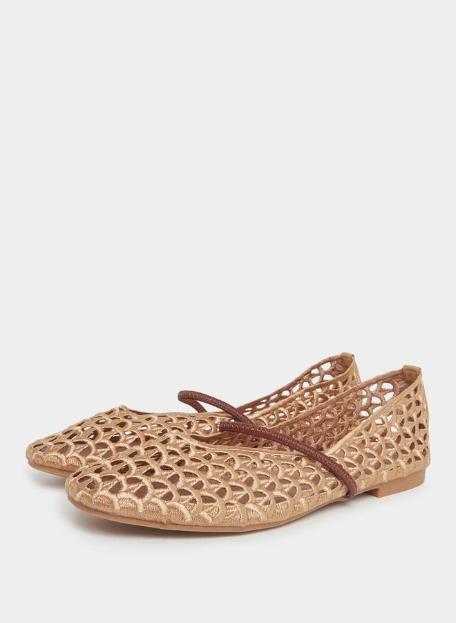Styli Tan Mesh Mary Jane Flats - Image 2