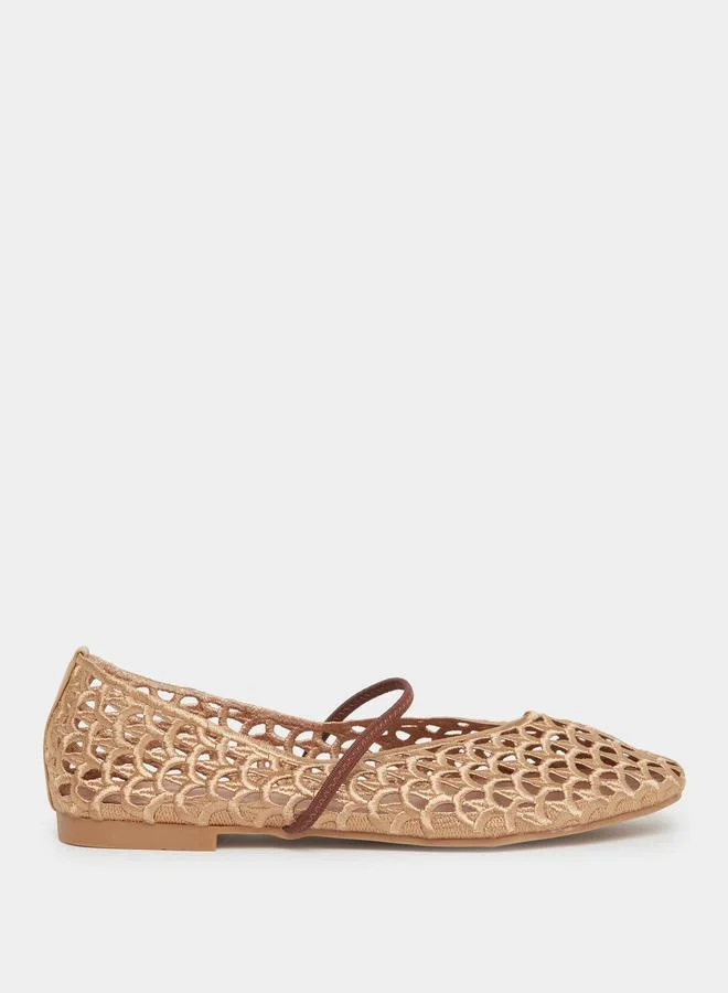 Styli Tan Mesh Mary Jane Flats